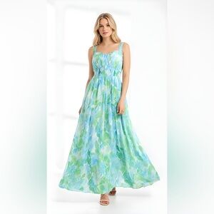 Grace Karin Strapless Green and Blue Floral Dress